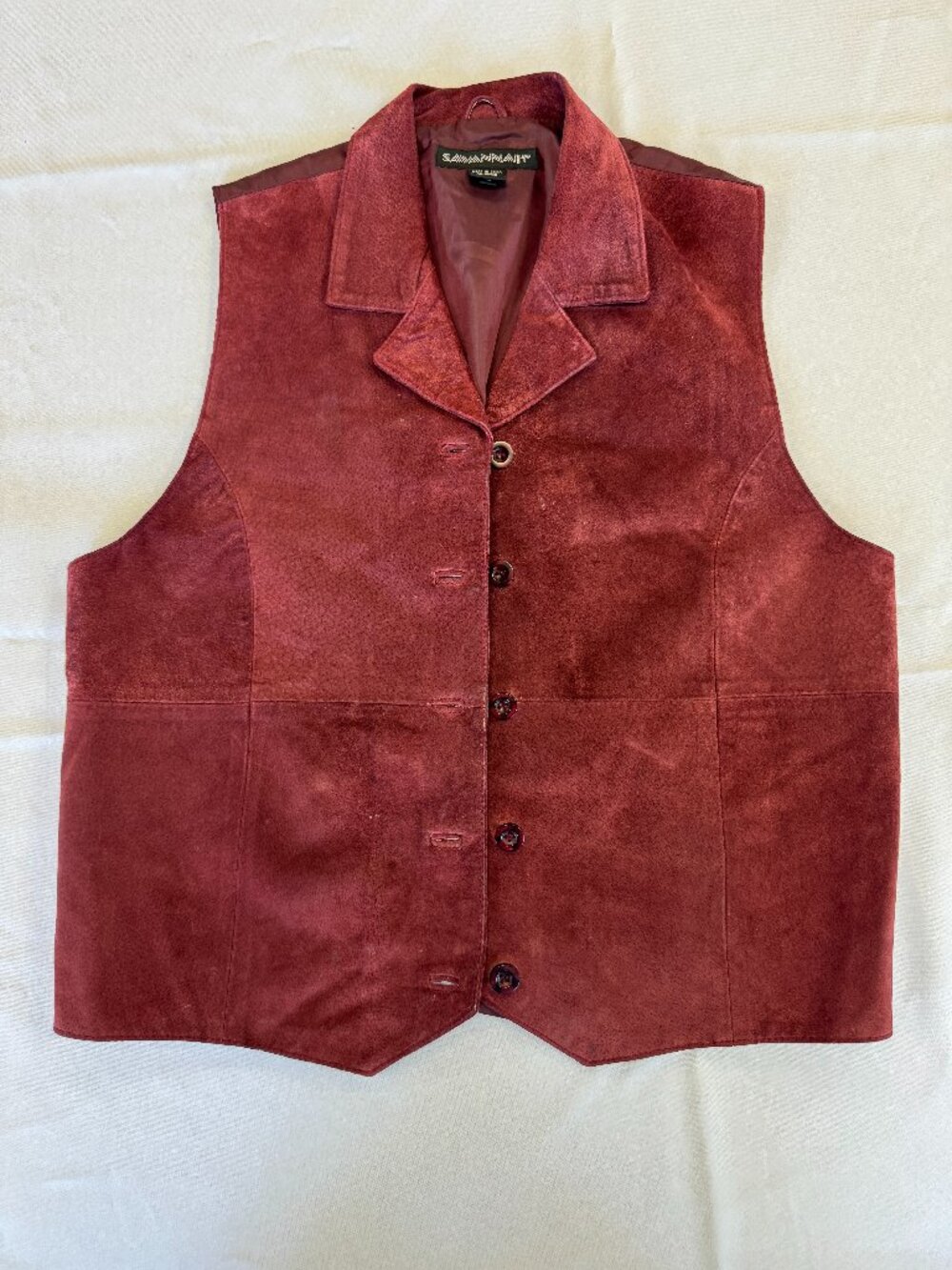 Savannah Suede Leather Burgandy Wine Vest Vintage Western Size L